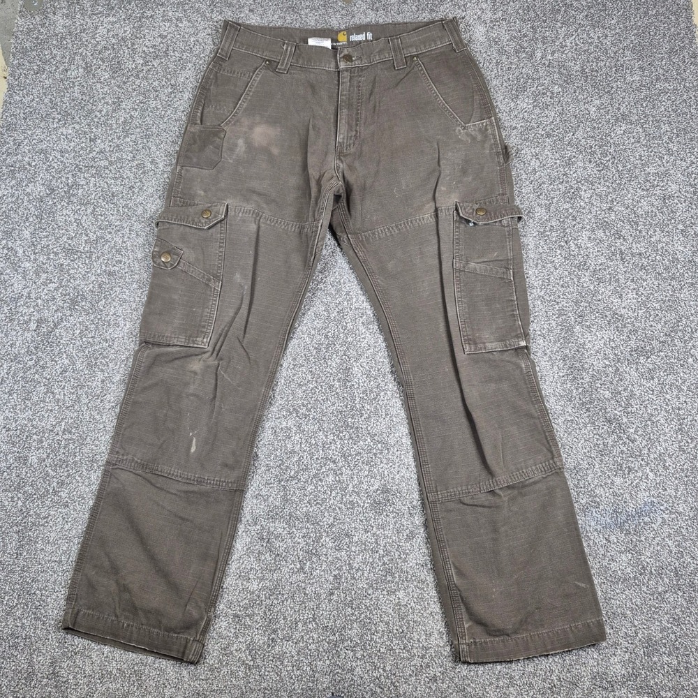 Carhartt‎ B342 Relaxed Fit Ripstop Cargo Pants Mens 34x32 Brown Double-Knee Work